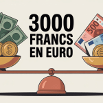 Balance illustrant la conversion 3000 franc en euro