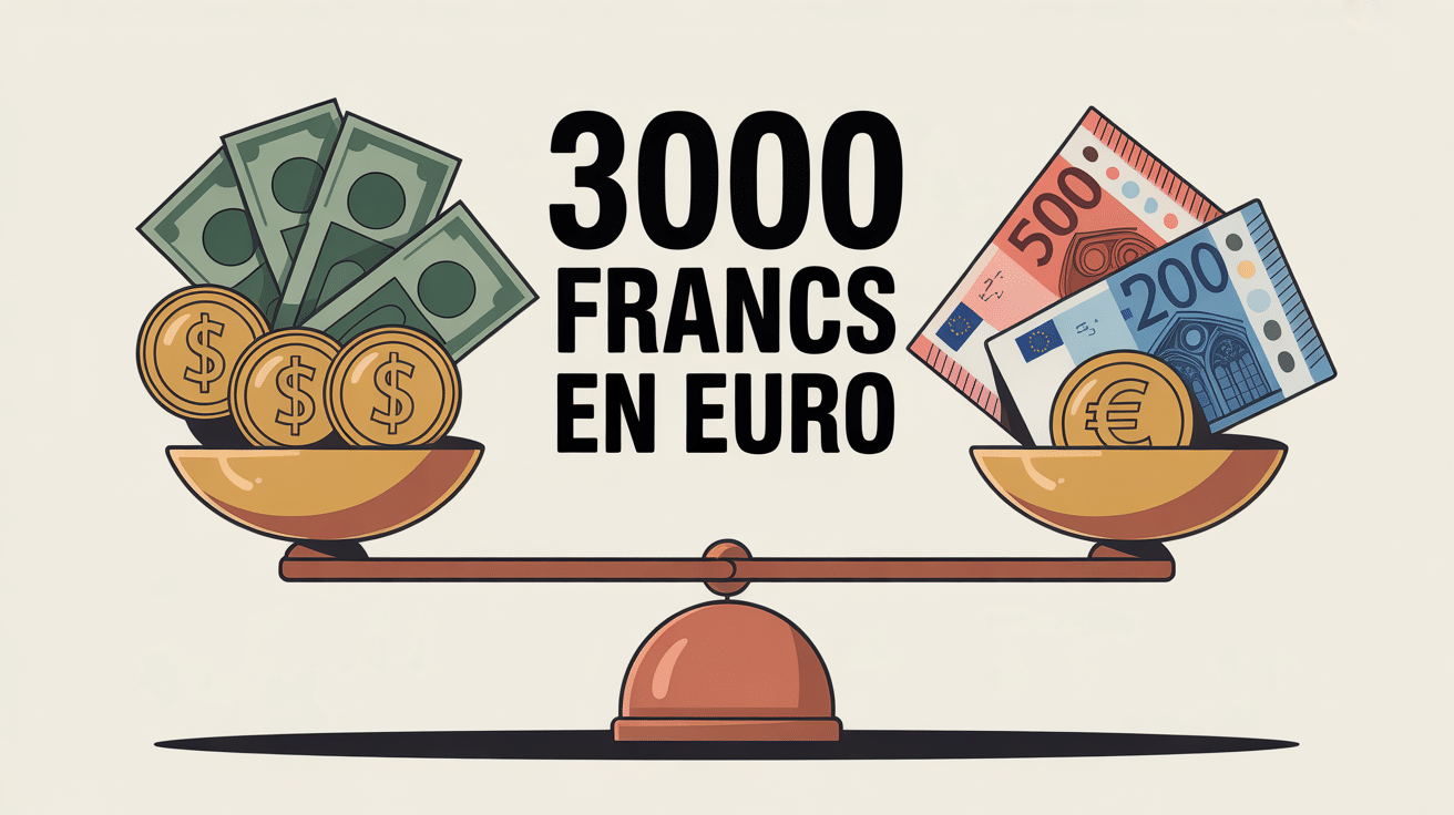 Balance illustrant la conversion 3000 franc en euro