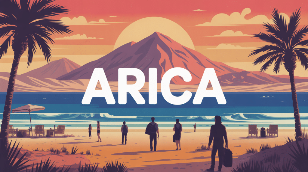 Illustration Arica entre plage désert et volcan