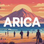 Illustration Arica entre plage désert et volcan