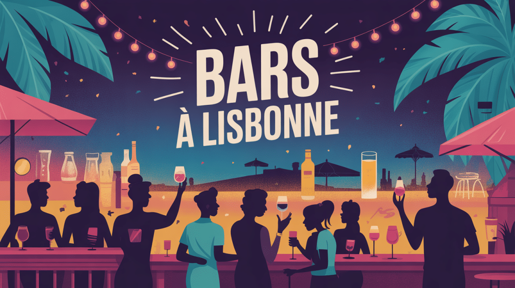 illustration colorée bar lisbonne ambiance festive