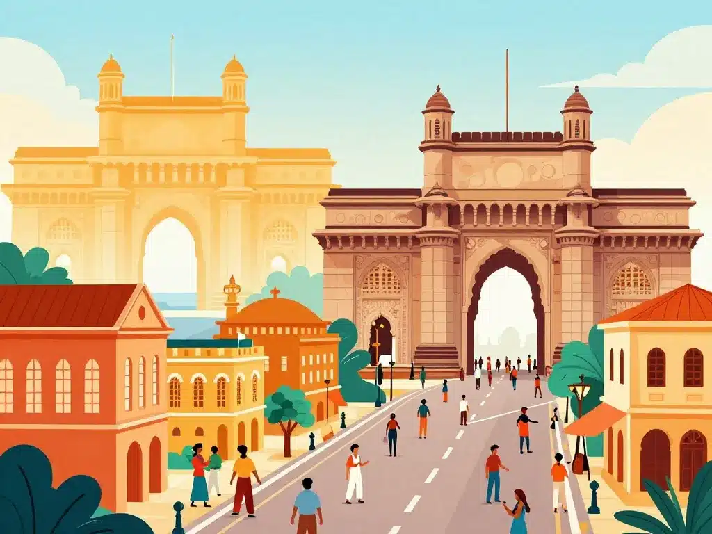 illustration quartiers et monuments bombay la india