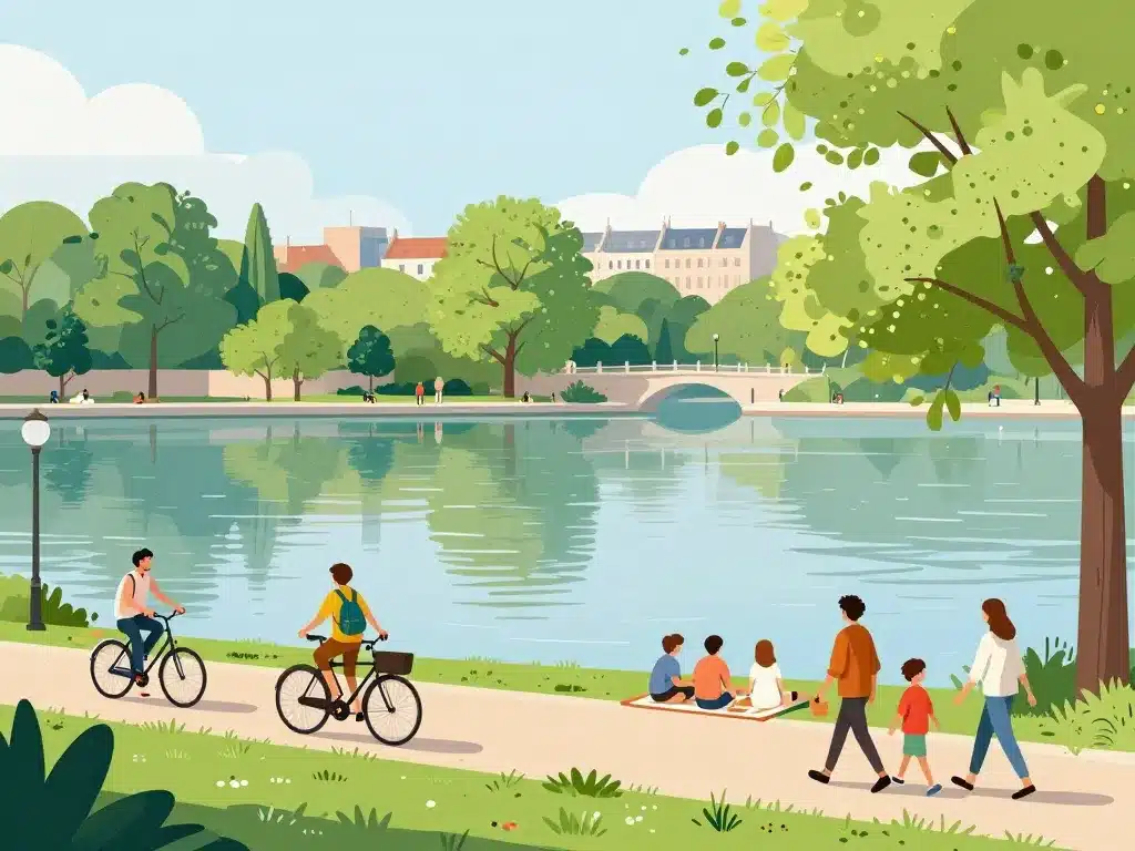 personnes au bord d’un lac ile de france proche de paris