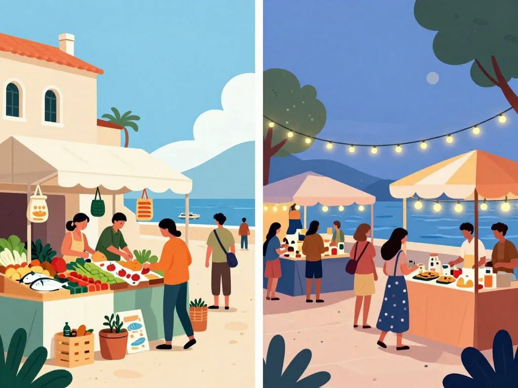 marchés saint pierre la mer illustration matin soir ambiance