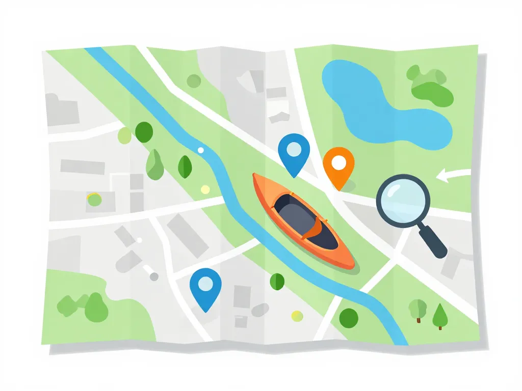 ou faire du canoë autour de moi concept diagramme carte pins