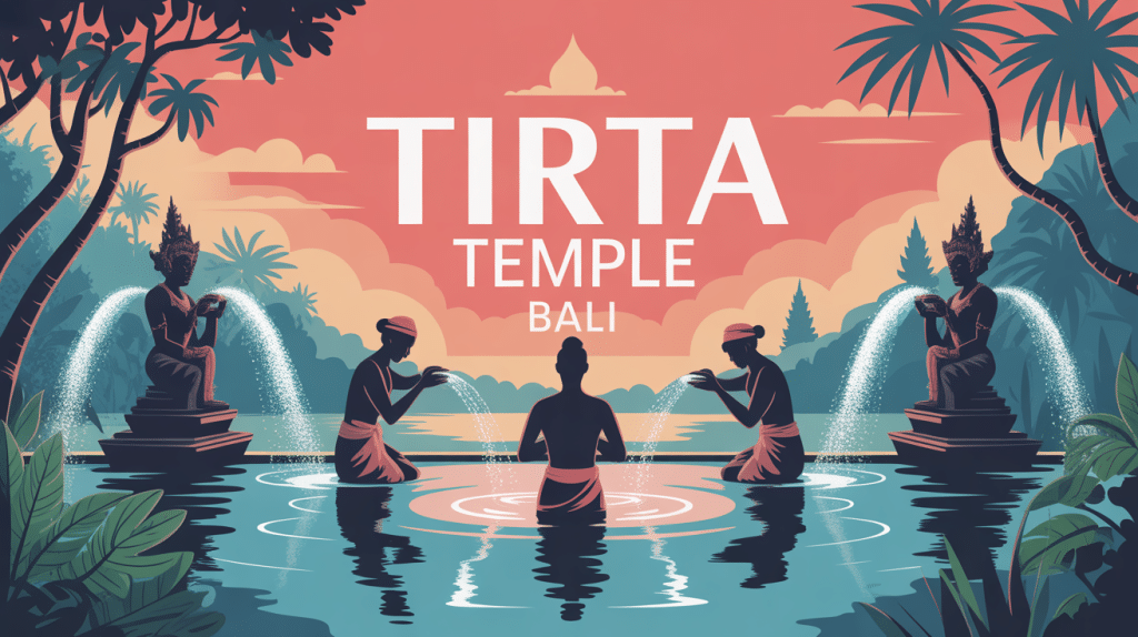 Illustration rituels tirta temple Bali atmosphère sacrée