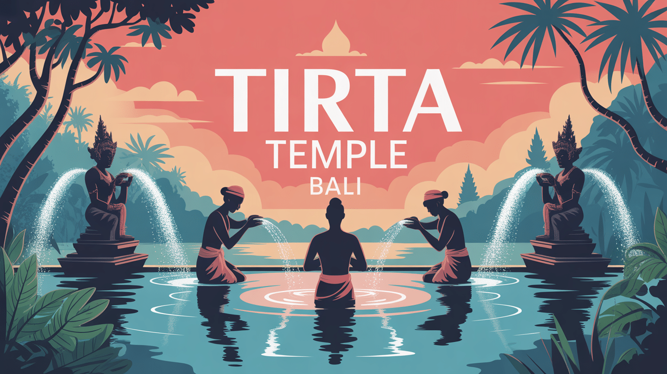 Illustration rituels tirta temple Bali atmosphère sacrée