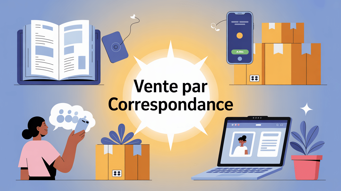Illustration vente par correspondance avec catalogue ordinateur smartphone