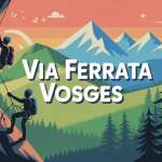 Illustration via ferrata Vosges avec grimpeurs sur montagnes