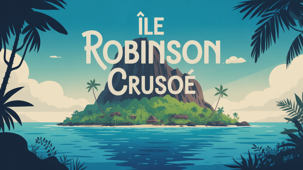 illustration ile robinson crusoé falaises océan forêt