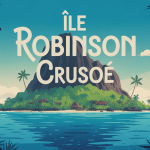 illustration ile robinson crusoé falaises océan forêt