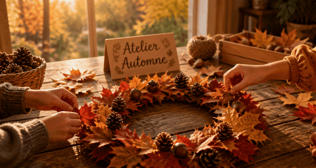 activité manuelle automne couronne feuilles enfants