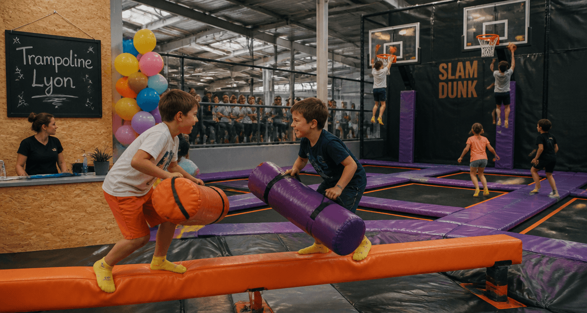 avis sur trampoline park lyon, enfants qui sautent et parents observant