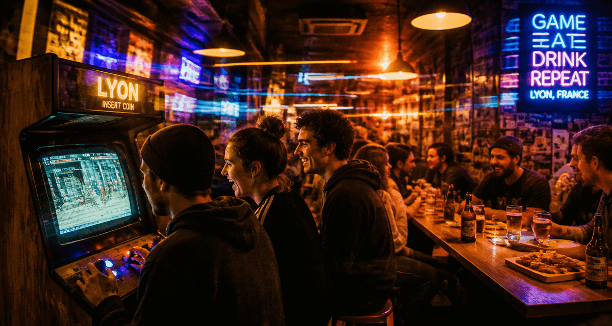 Soirée dans un bar gaming Lyon avec borne d’arcade et amis