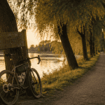 chemin du bac à traille piste cyclable Rhône coucher de soleil