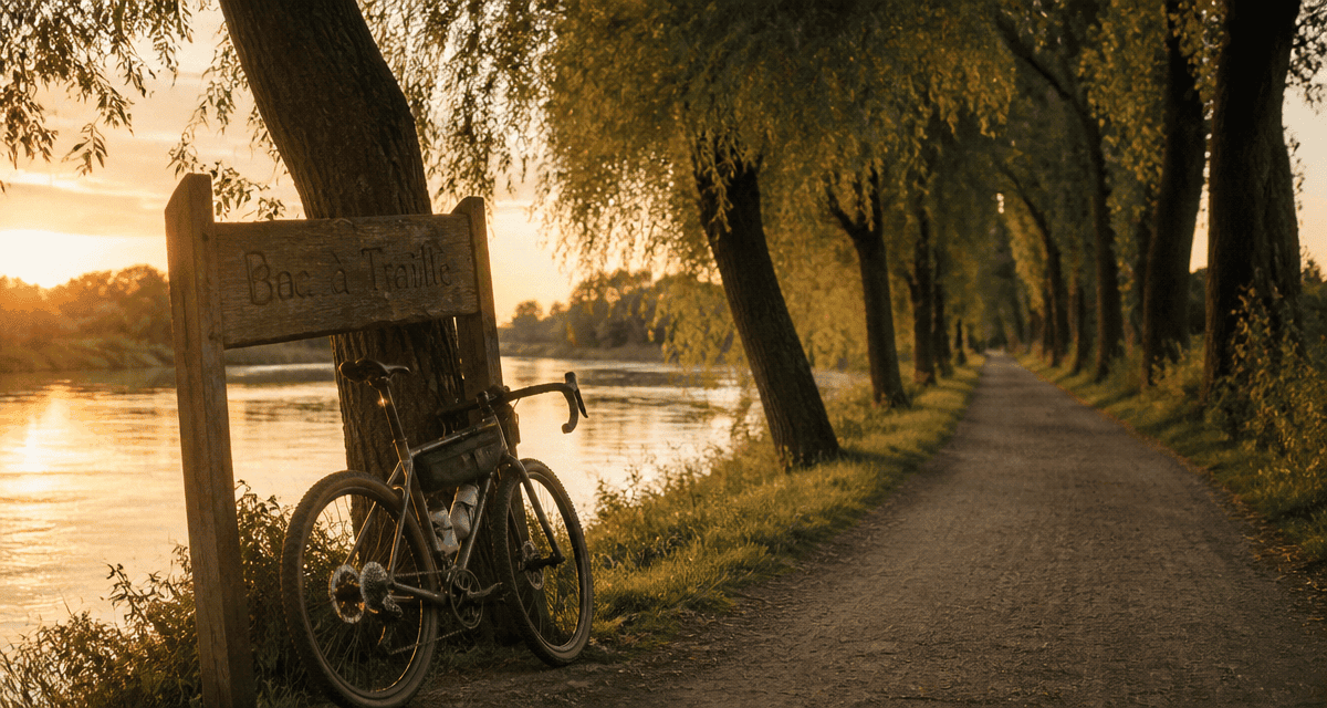 chemin du bac à traille piste cyclable Rhône coucher de soleil
