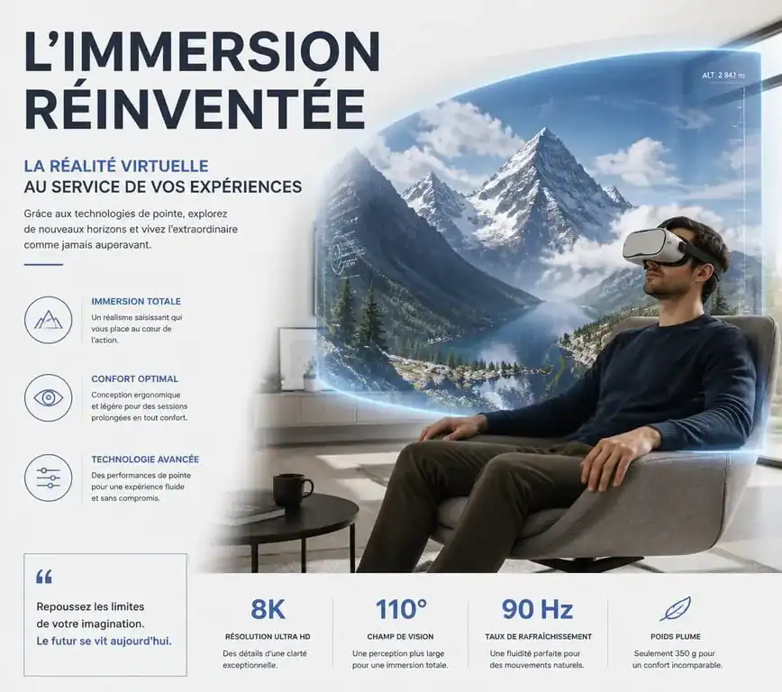 Personne utilisant un casque de réalité virtuelle pour une expérience de voyage immersif