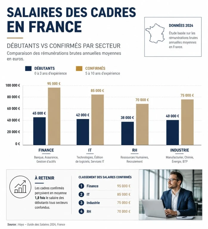Infographie des salaires des métiers cadres en France par secteur d'activité