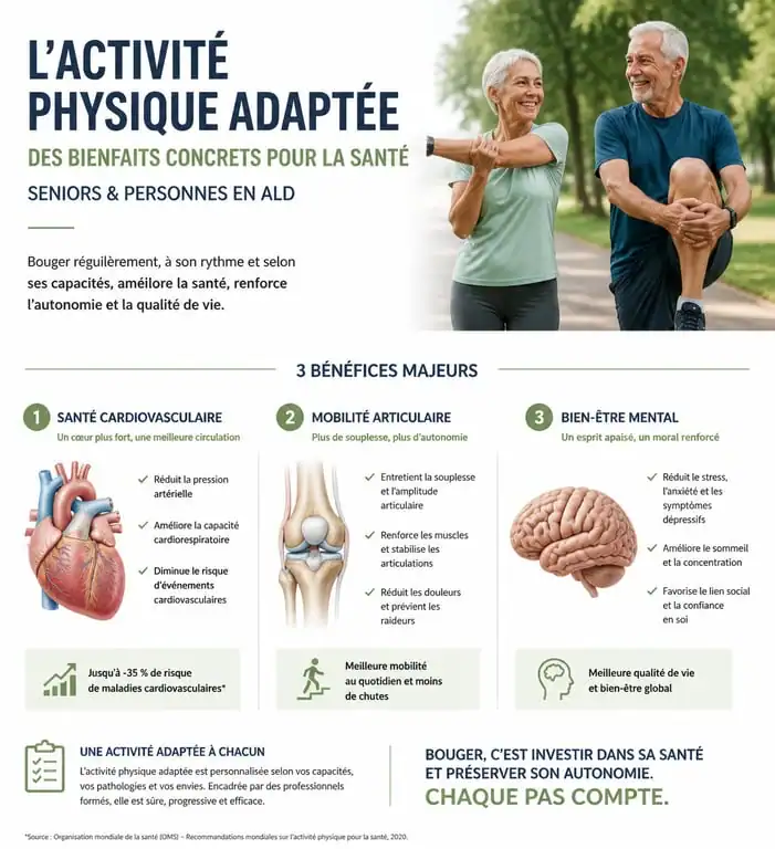 Infographie sur les bienfaits du parcours forme et bien-être à Tours pour la santé des seniors