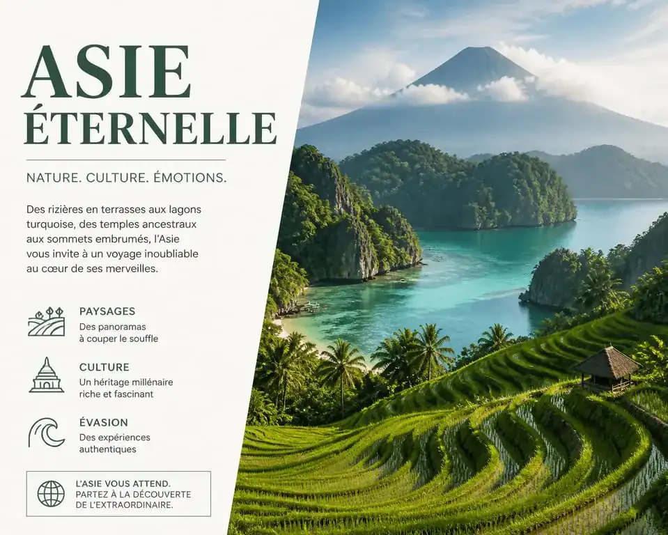 Paysage emblématique d'Asie représentant le plus beau pays d'Asie avec rizières et lagons