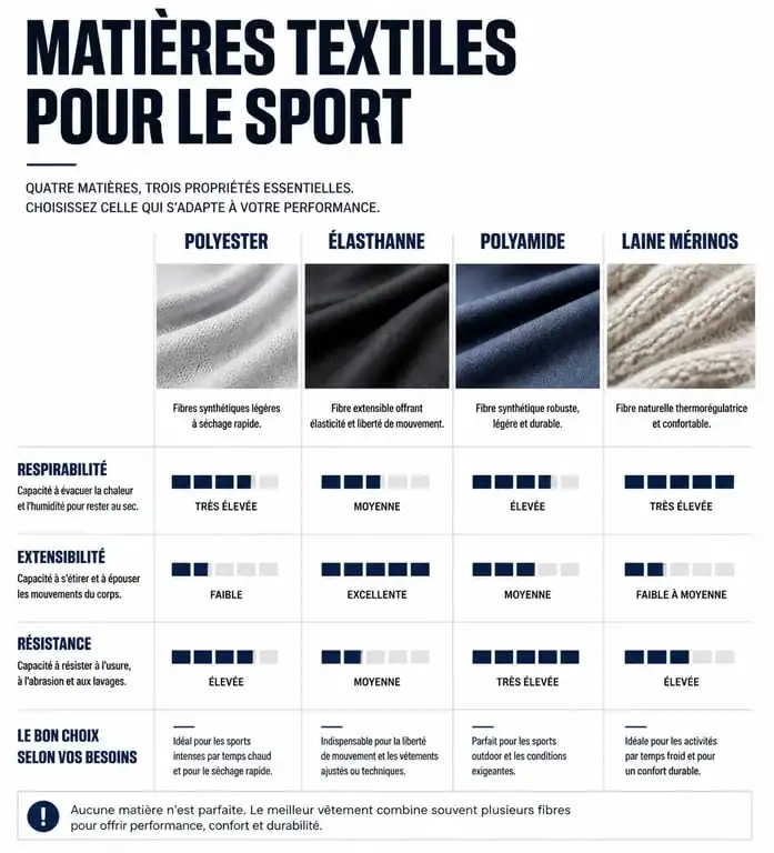 Infographie comparative des matières textiles pour vêtement pour salle de sport