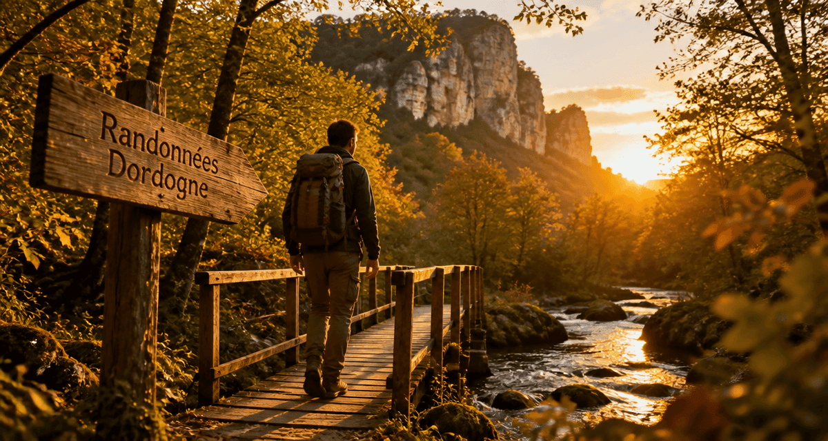 Les plus belles randonnées en Dordogne sur sentier au coucher du soleil