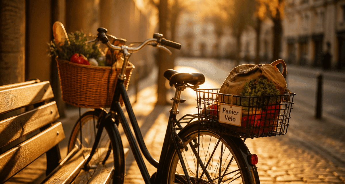 panier velo avec courses sur vélo urbain