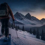 Aventure ski : skieur hors-piste avec DVA et peaux de phoque