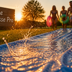 bache ventriglisse sur pelouse au soleil