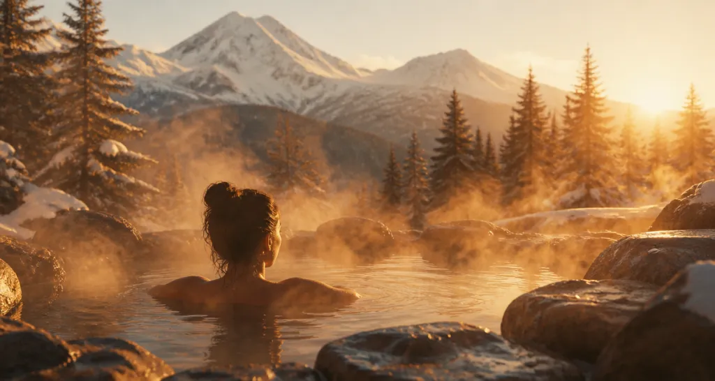 bain d eau chaude naturel en montagne enneigée