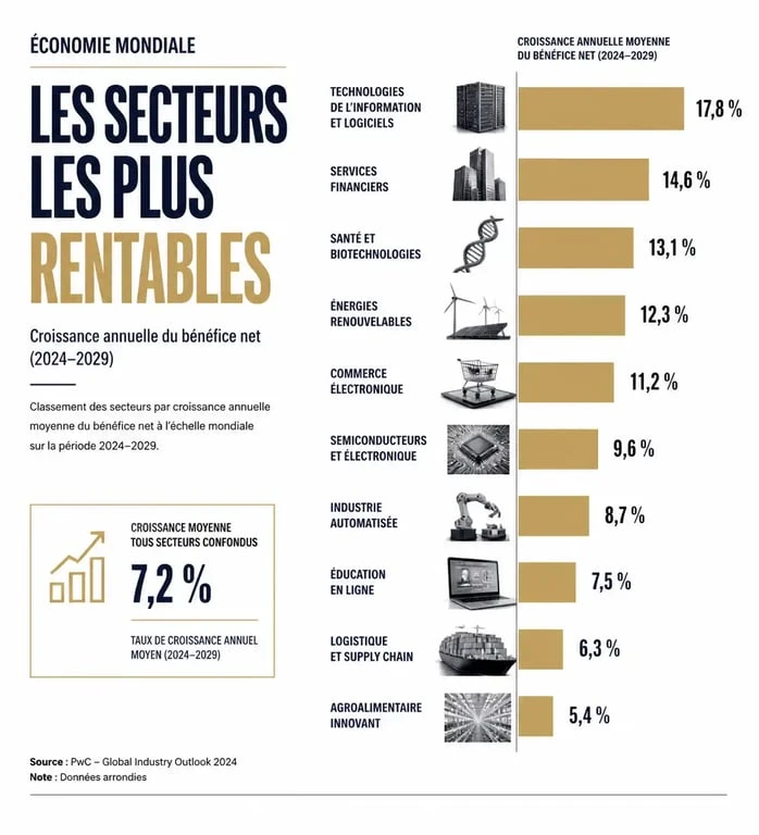 Graphique illustrant les secteurs des business les plus rentables au monde