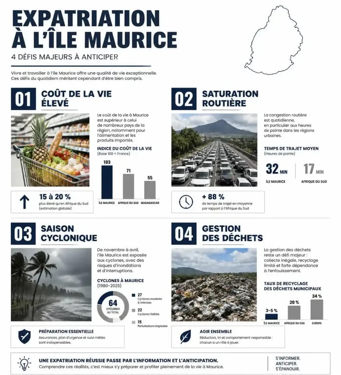 Infographie des principaux inconvénients de l'expatriation à l'île Maurice