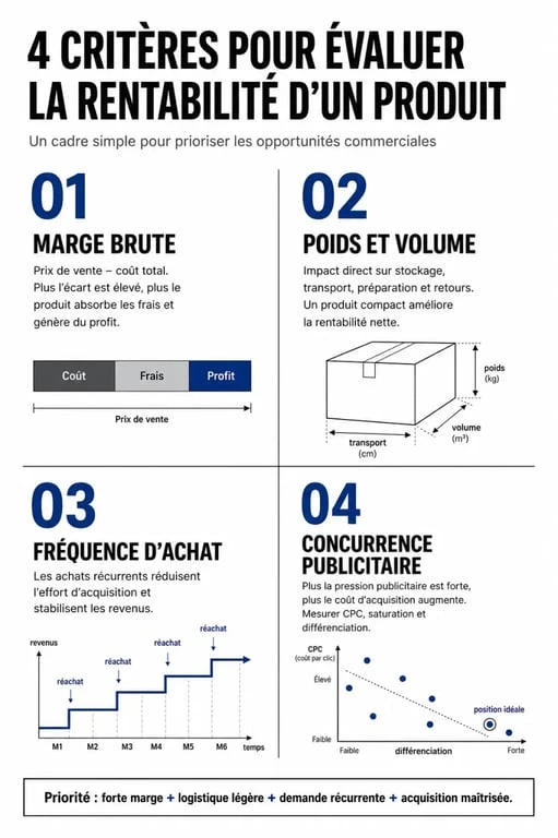 Infographie des critères de rentabilité pour savoir que vendre en ligne