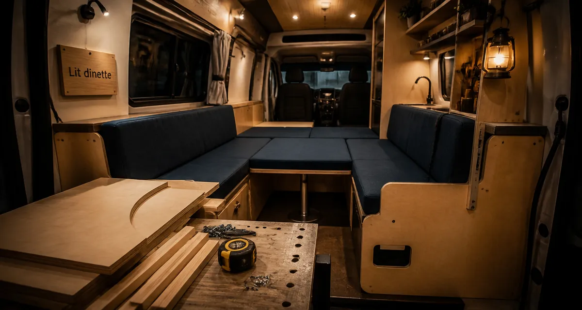 Montage lit dinette camping car Fiat Ducato : lit dinette stable