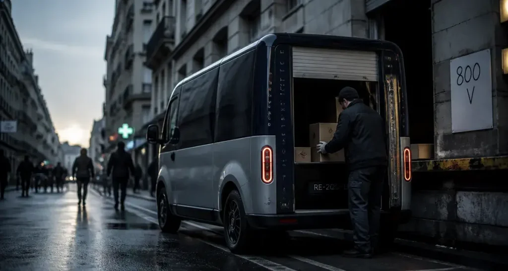 Estafette electrique Renault 800V : fourgon de livraison urbaine en ville