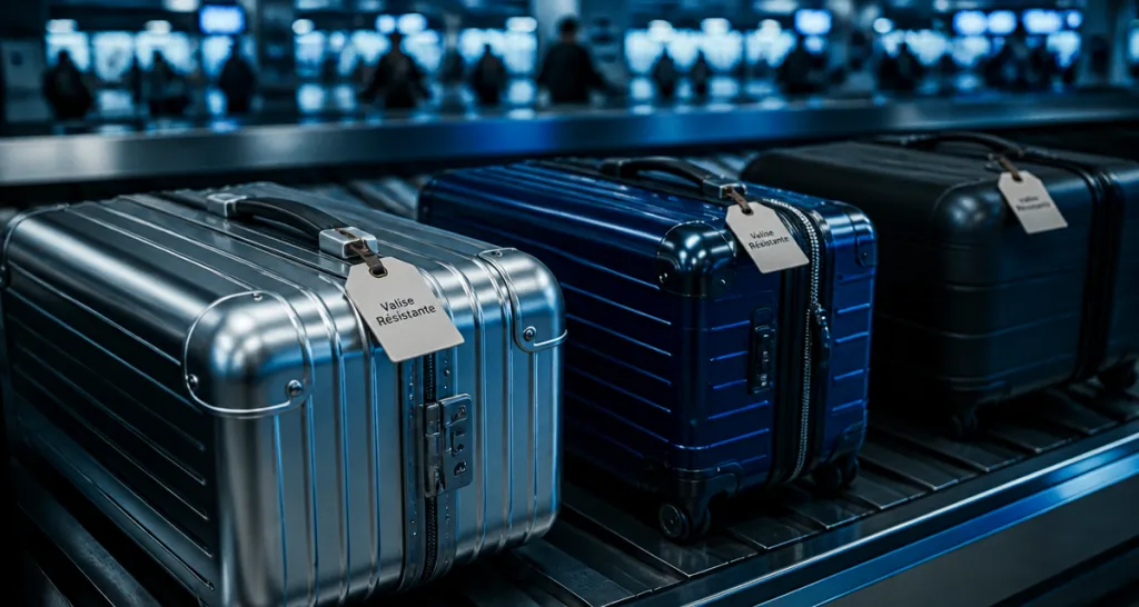 valise resistante aluminium polycarbonate polypropylene sur tapis roulant