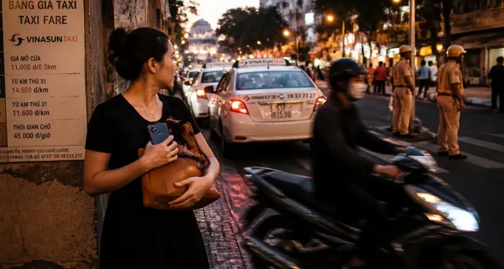 Vietnam dangereux pour les touristes : passante protège son smartphone, scooter flou à Hô Chi Minh-Ville
