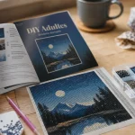 Activité créative adulte : kit DIY broderie diamants sur table