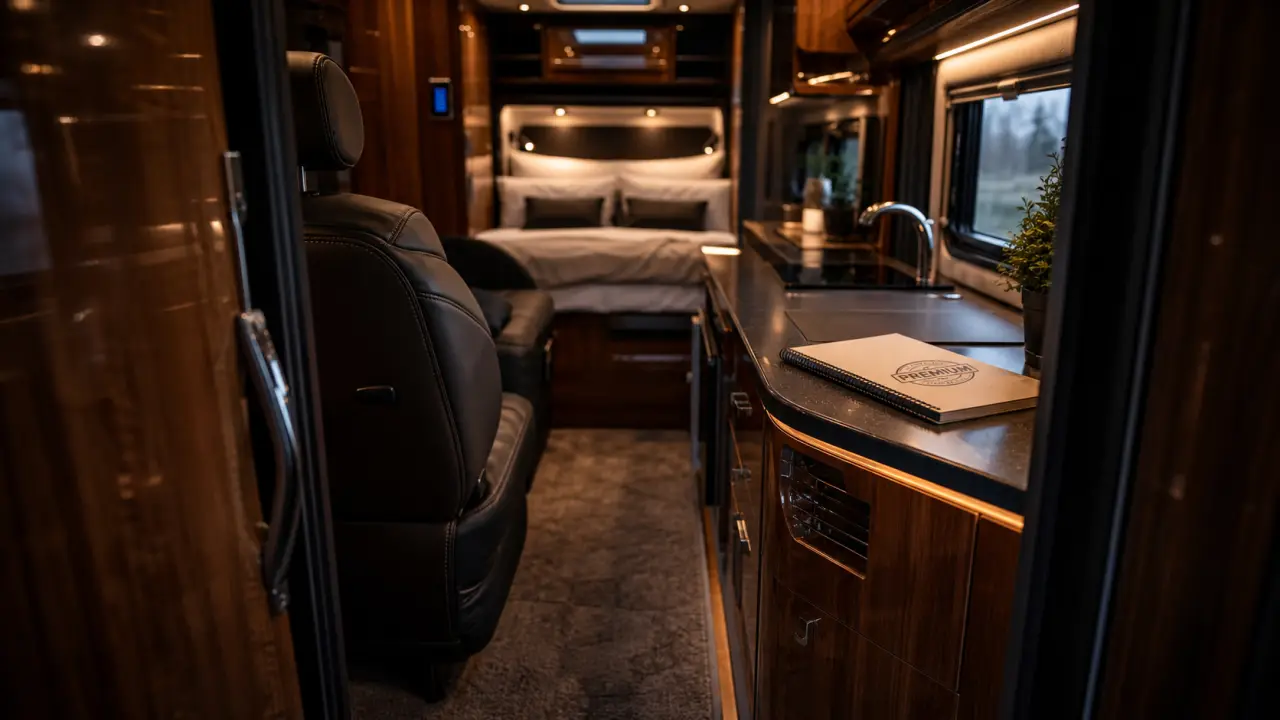 Camping car haut de gamme : intérieur premium visible