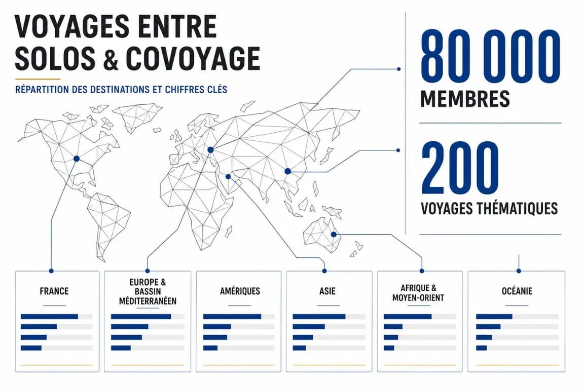Les co voyageurs : répartition des destinations et voyages entre solos
