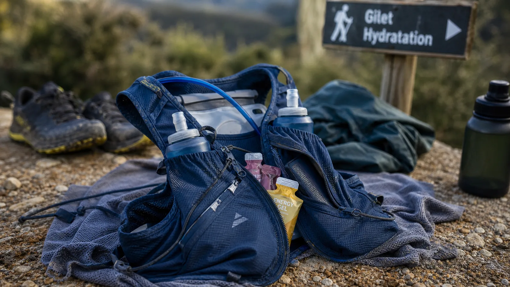Gilet hydratation trail avec flasques souples et poche à eau