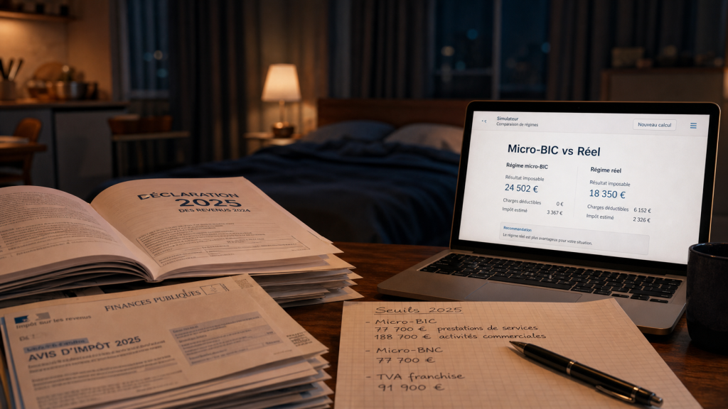 Location meublée fiscalité 2025 : micro-BIC vs réel, seuils