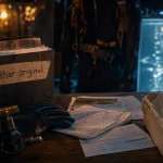 Métier original : reconversion en plongée, gants et documents sur table sombre