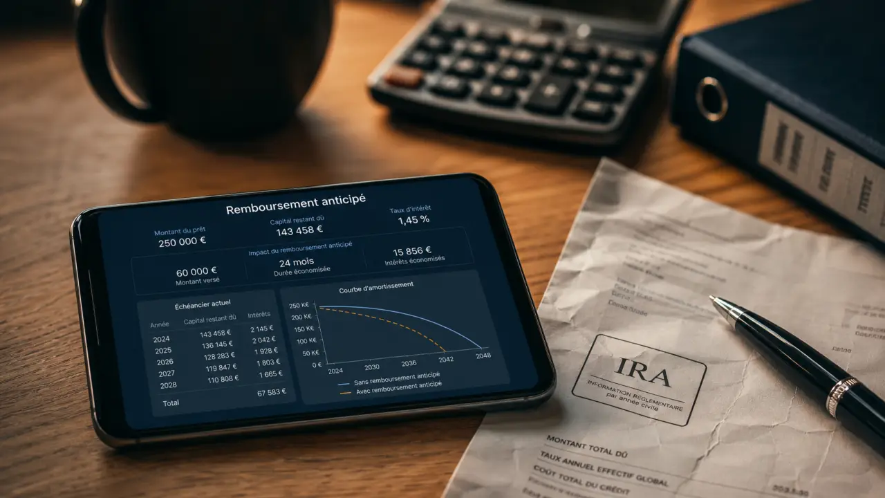 simulateur remboursement anticipé crédit immobilier, calcul des IRA et économies d’intérêts