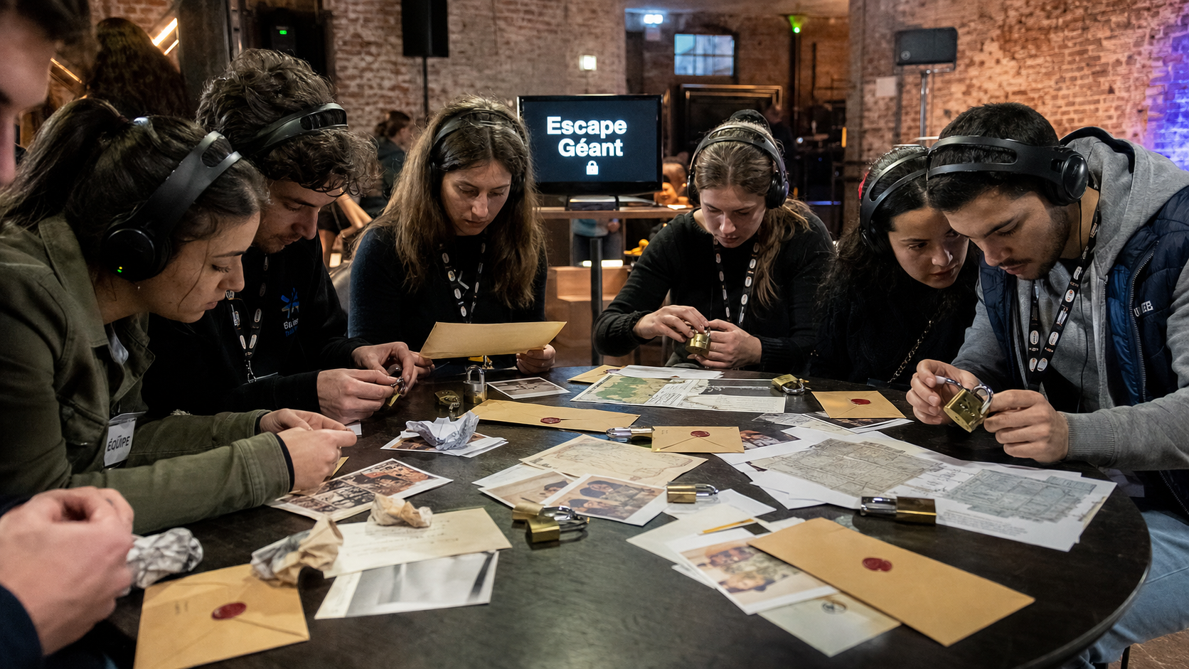 Team building 20 personnes en escape game géant, équipes de 5 manipulant des clés