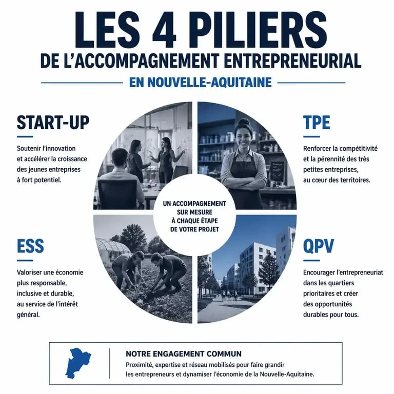 Infographie des dispositifs pour créer une entreprise en Nouvelle-Aquitaine