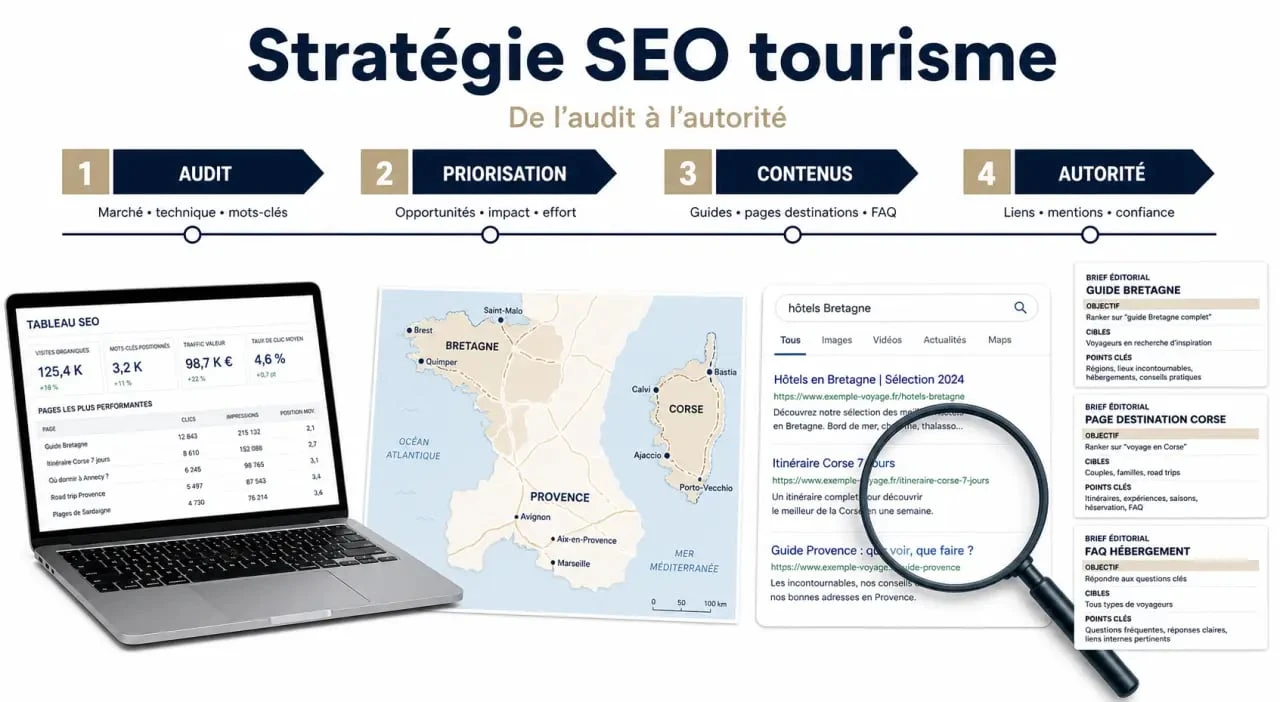 Agence SEO tourisme : étapes d’une stratégie de l’audit à l’autorité