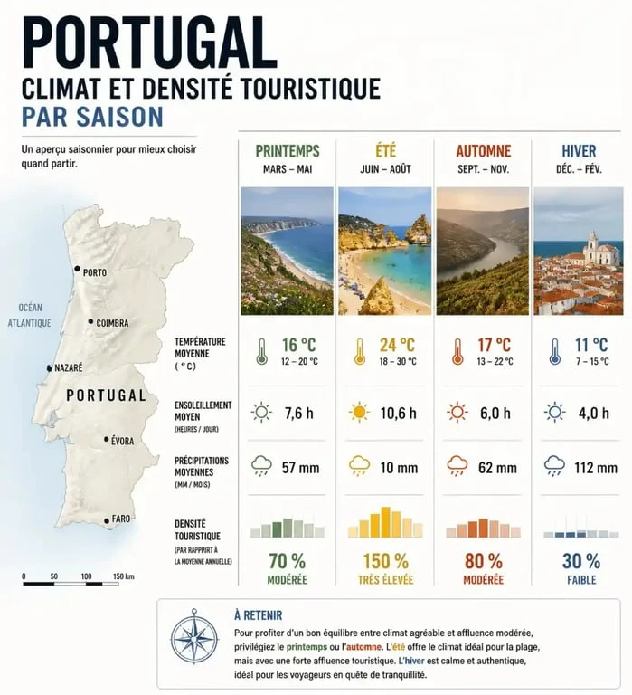 Tableau comparatif des saisons pour un road trip au Portugal