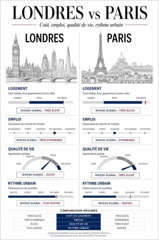 London vs Paris : visuel comparatif des différences entre Londres et Paris