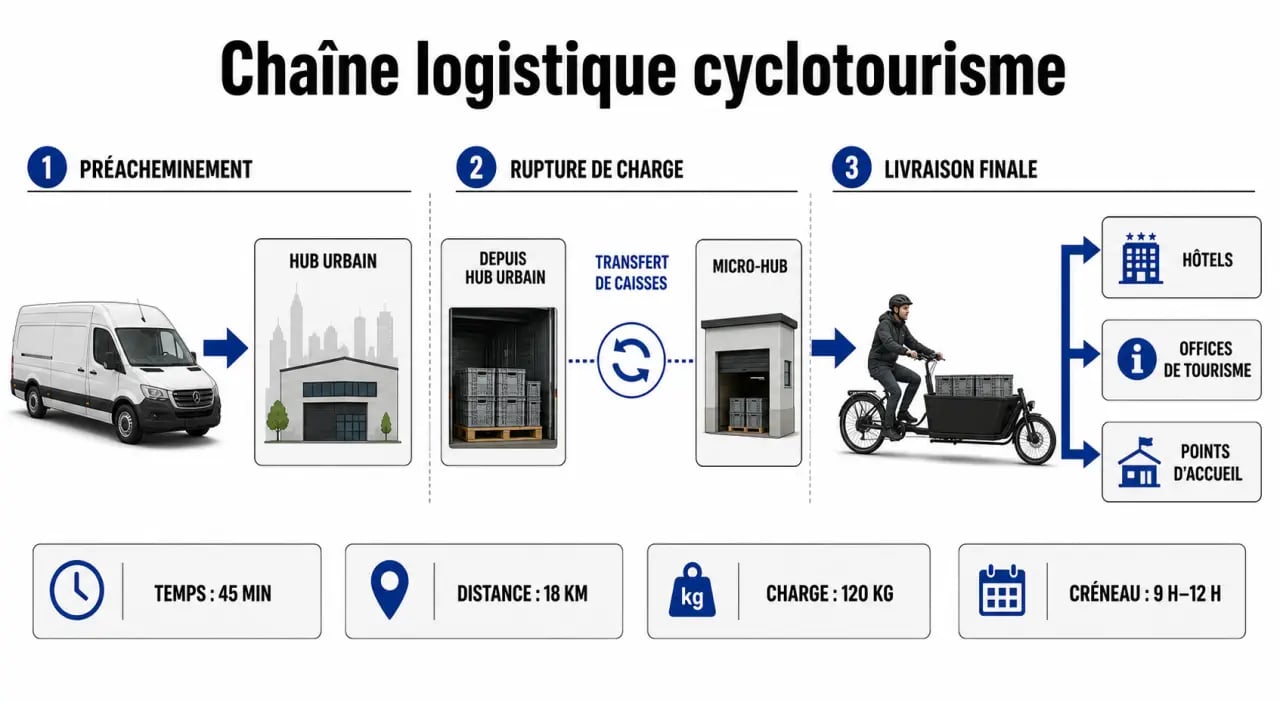 Optimiser la logistique de livraison pour les entreprises de cyclotourisme : schéma de hub, micro-hub et vélo cargo